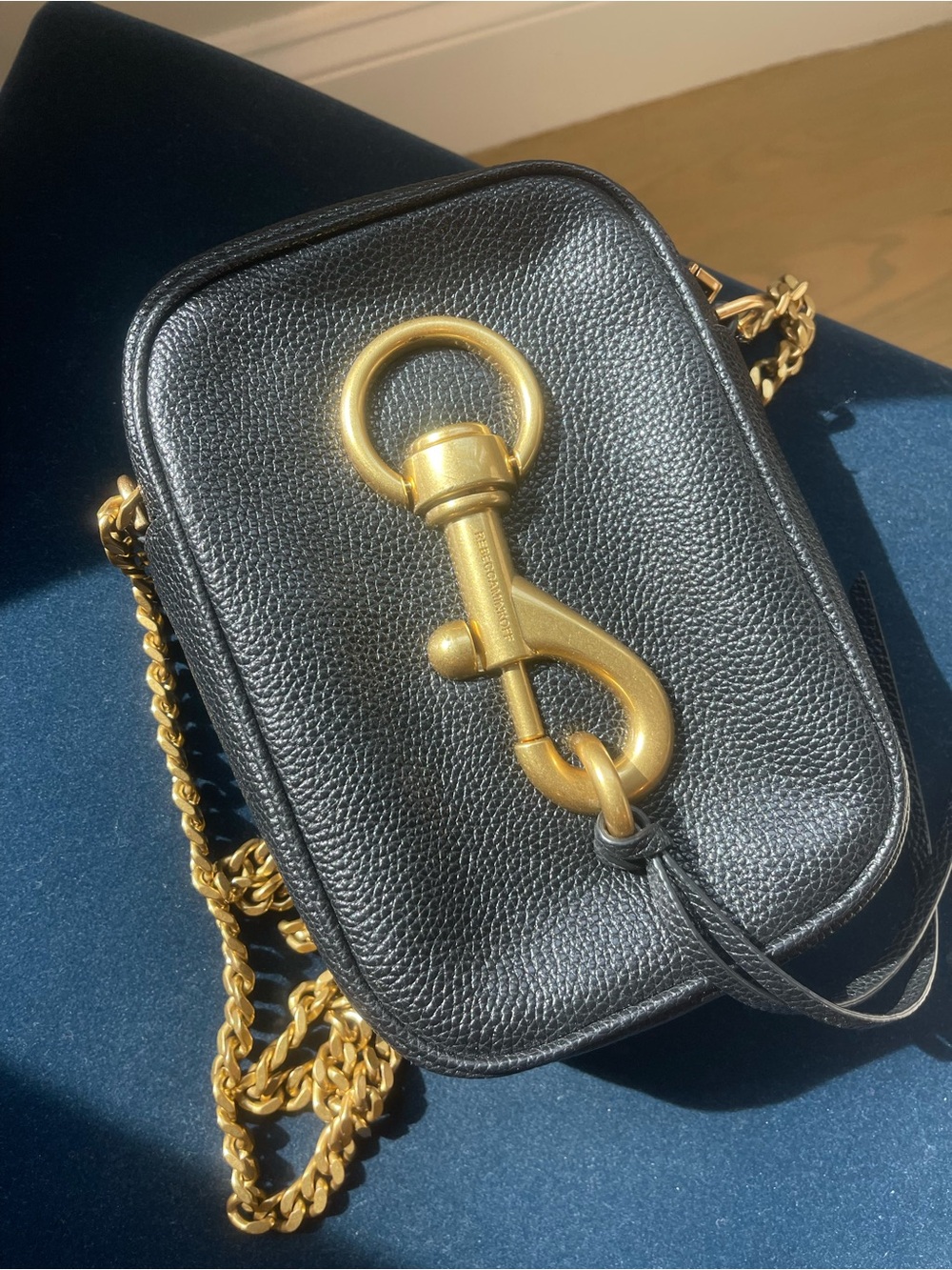 Rebecca Minkoff Black Pebbled Leather Mini Crossbody with Gold Hardware - Picture 8 of 9